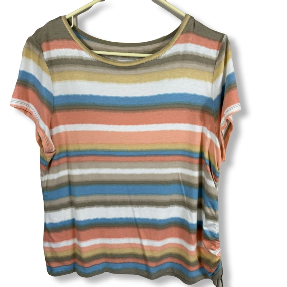 Ruby Roads Women's Blouse Top Petite Multicolored Striped Casual Size PL